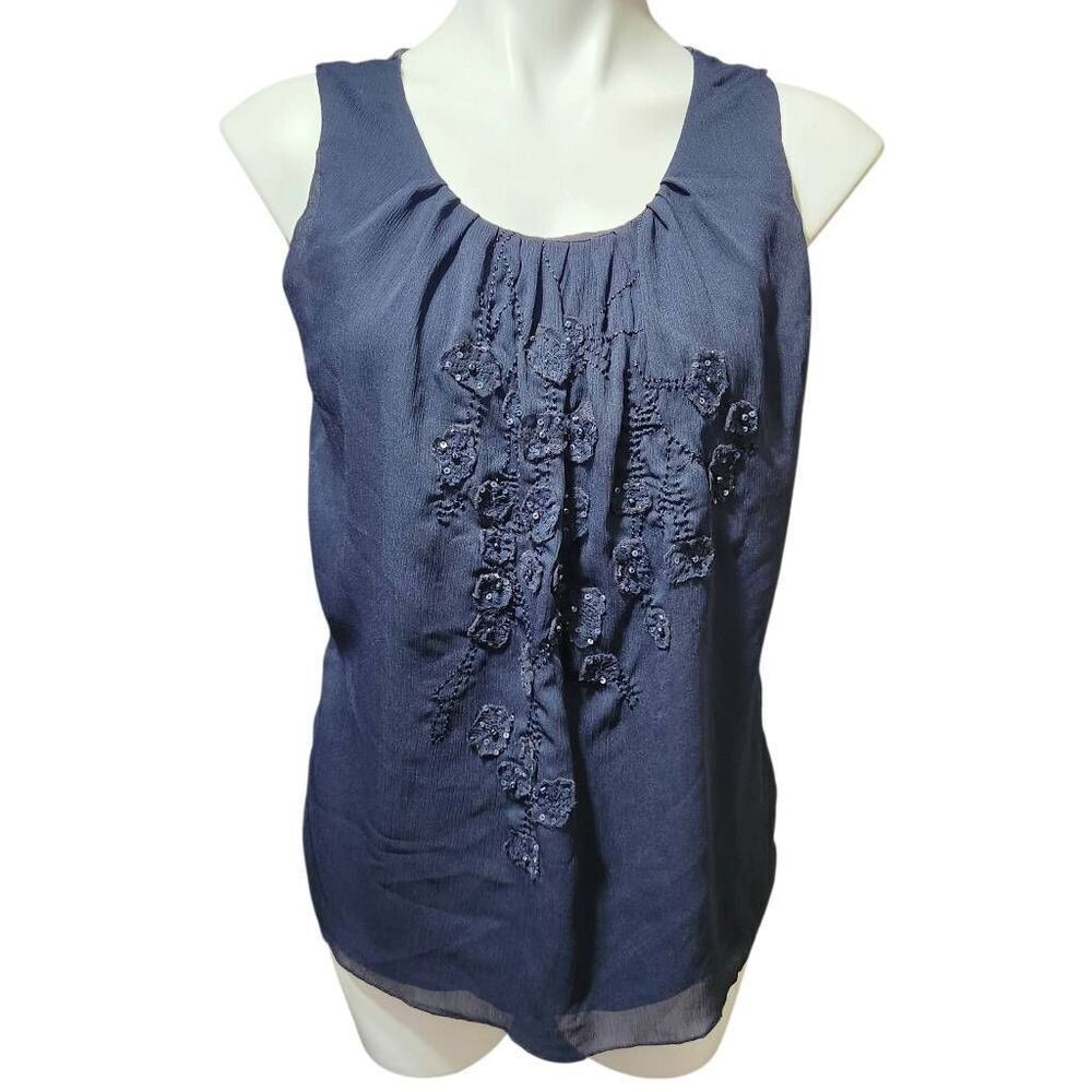 Coldwater Creek Embellished tank top navy blue Small
